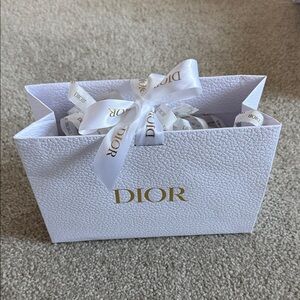 Dior White and Gold Textured Bag with Ribbon
